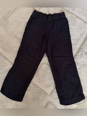 Eileen Fisher Organic Cotton Gauze Black Pull-On Cropped Pants